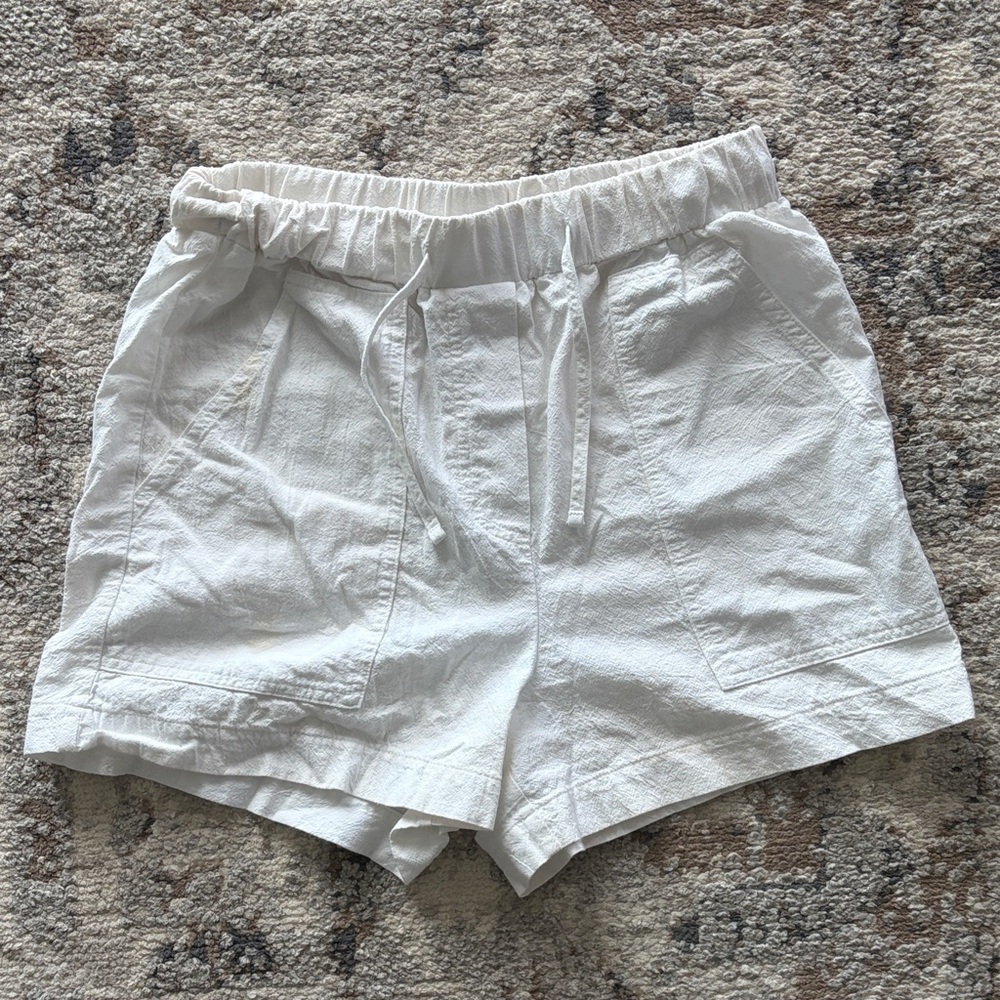 stradivarius White High-Waist Drawstring Linen-Blend Shorts